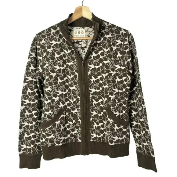 Title Nine Dark Brown Floral Full Zip Athletic Jacket M - Picture 1 of 3
